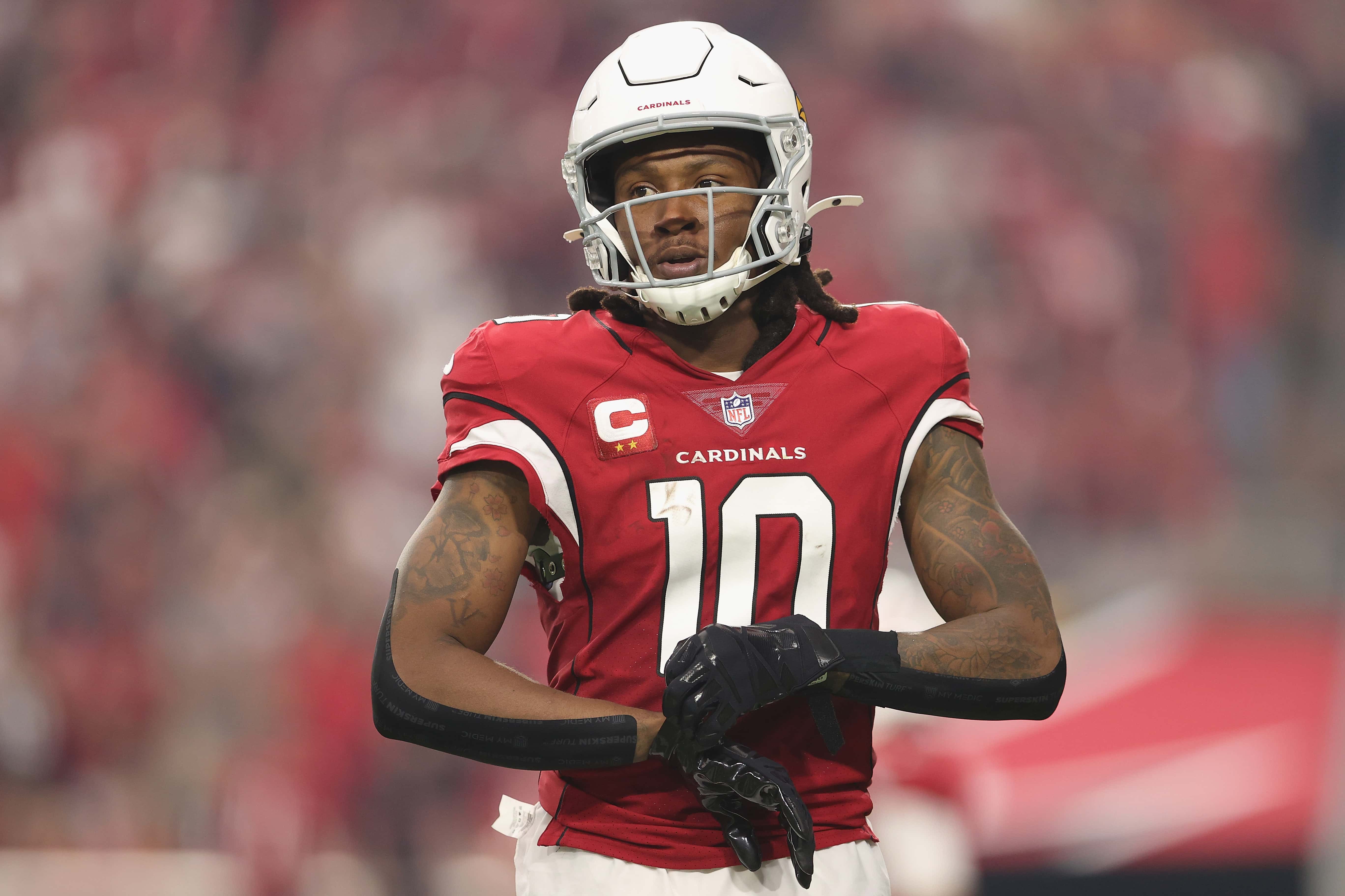 Wide receiver DeAndre Hopkins #10 of the Arizona Cardinals during the NFL game at State Farm Stadium on October 24, 2021 in Glendale, Arizona.  The Cardinals defeated the Texans 31-5.