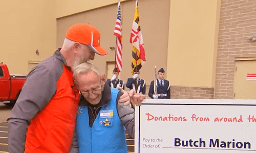 Rory McCarty and Butch Marion embrace on his last day at work. (Photo: FOX 5 Washington DC)
