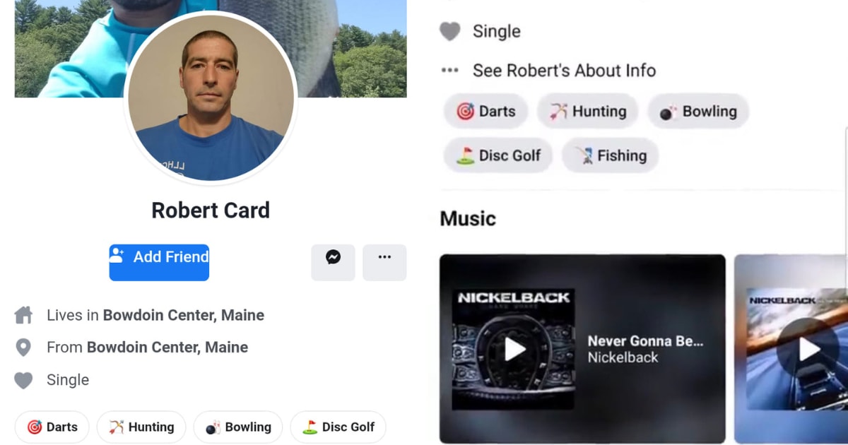 Suspected Main Shootings' shooter Robert Card has interest in the Nickelback band (Facebook/@RobertCard)