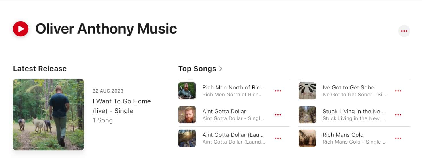 Oliver Anthony's music on Apple Music (Apple Music)