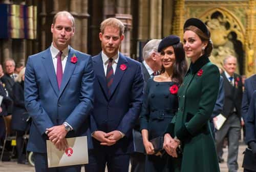 Prince William, Duke of Cambridge and Catherine, Duchess of Cambridge, Prince Harry, Duke of Sussex and Meghan, Duchess of Sussex attend a service marking the centenary of WW1 armistice at Westminster Abbey on November 11, 2018 in London, England. The armistice ending the First World War between the Allies and Germany was signed at Compiègne, France on eleventh hour of the eleventh day of the eleventh month - 11am on the 11th November 1918. This day is commemorated as Remembrance Day with special attention being paid for this years centenary. (Photo by Paul Grover- WPA Pool/Getty Images)