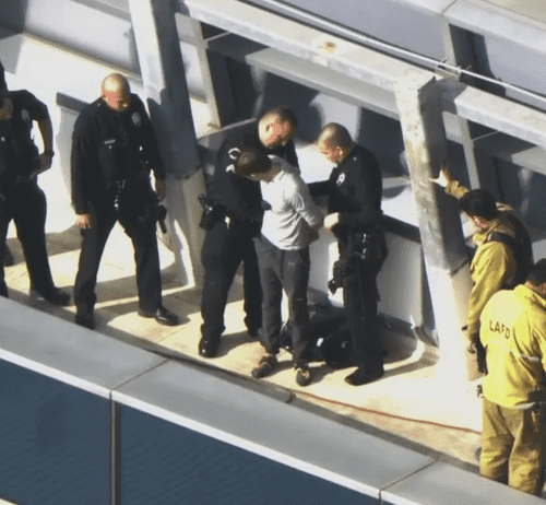 Maison Des Champs was arrested by the police when he reached the top of the building. (Fox 11 News)