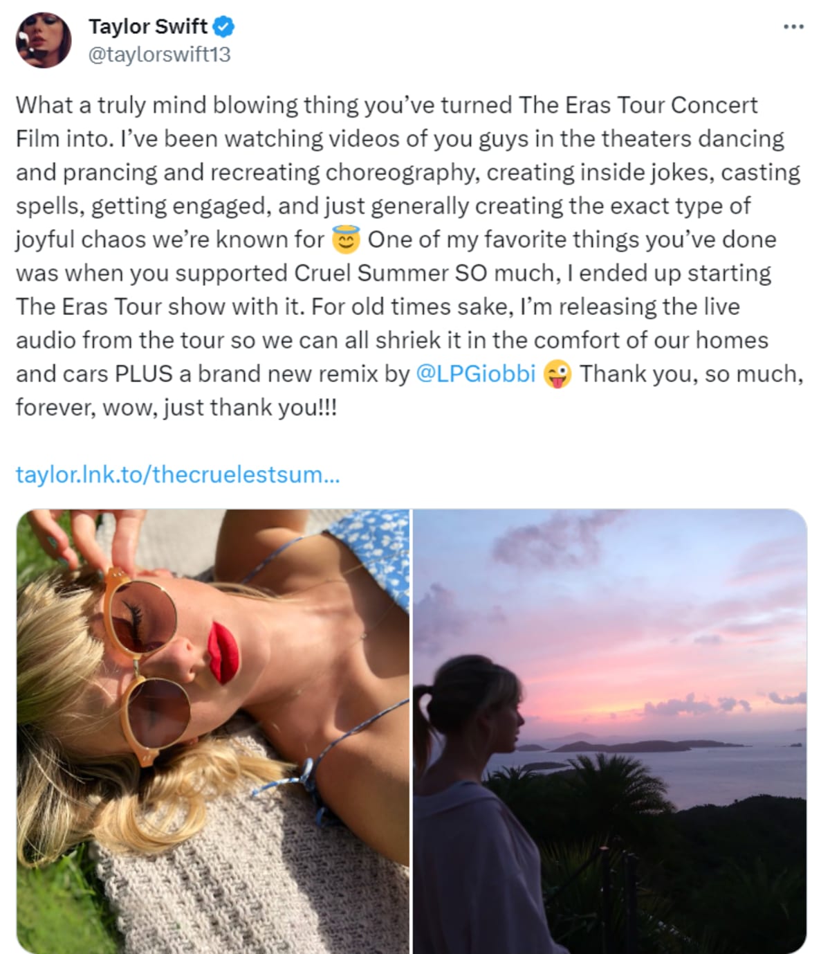 Kandiss Taylor was reacting to a post by Taylor Swift on X (@taylorswift13/X)