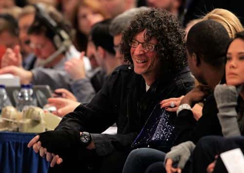 King of All Media Howard Stern sit court side at the basketball game between the Miami Heat and the New York Knicks at Madison Square Garden on January 27, 2011 in New York City. NOTE TO USER: User expressly acknowledges and agrees that, by downloading and/or using this Photograph, User is consenting to the terms and conditions of the Getty Images License Agreement. The Knicks defeated the Heat 93-88.