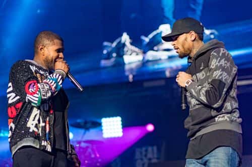 Usher and Chris Brown perform at Real 92.3's The Real Show at The Forum on November 5, 2016 in Inglewood, California.