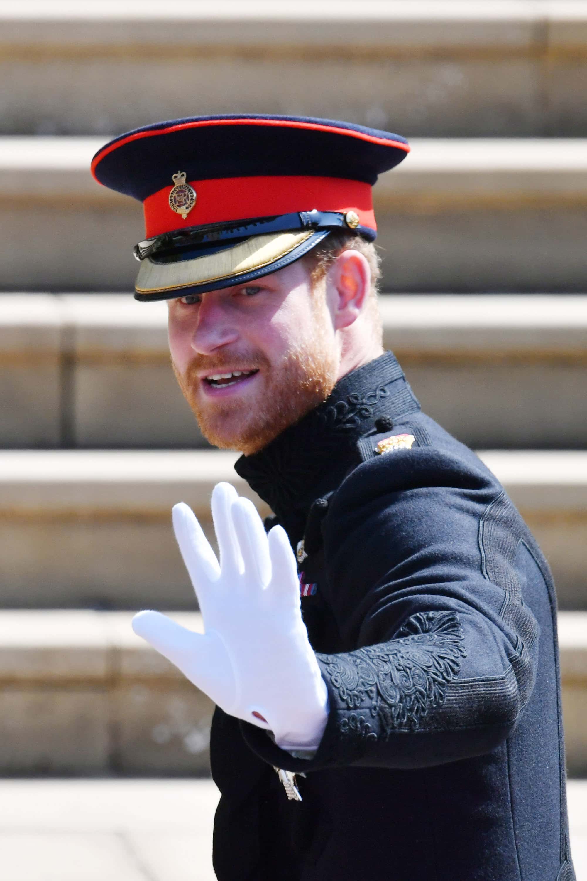 Prince Harry arrives at St George's Chapel at Windsor Castle for his wedding to Meghan Markle, on May 19, 2018 in Windsor, England.