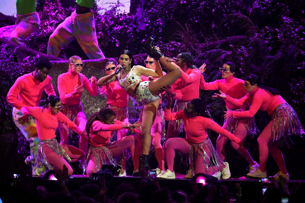 Dua Lipa performs during The BRIT Awards 2019 held at The O2 Arena on February 20, 2019, in London, England. (Photo by Gareth Cattermole/Getty Images)