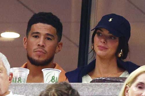 Devin Booker and Model Kendall Jenner look on during the Men's Singles Final match between Casper Ruud of Norway and Carlos Alcaraz of Spain on Day Fourteen of the 2022 US Open at USTA Billie Jean King National Tennis Center on September 11, 2022 in the Flushing neighborhood of the Queens borough of New York City.