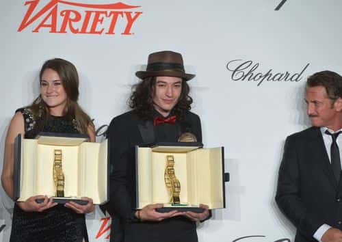 (L-R) Actors Shailene Woodley, Sean Penn and Ezra Miller pose onstage at the Trophee Chopard In Partnership With Variety Magazine event during the 65th Annual Cannes Film Festival at Martinez Hotel on May 17, 2012 in Cannes, France.