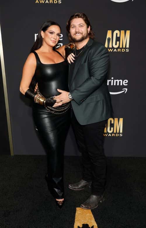 (L-R) Jordan Schmidt and Renee Blair attend the 58th Academy Of Country Music Awards at The Ford Center at The Star on May 11, 2023 in Frisco, Texas.