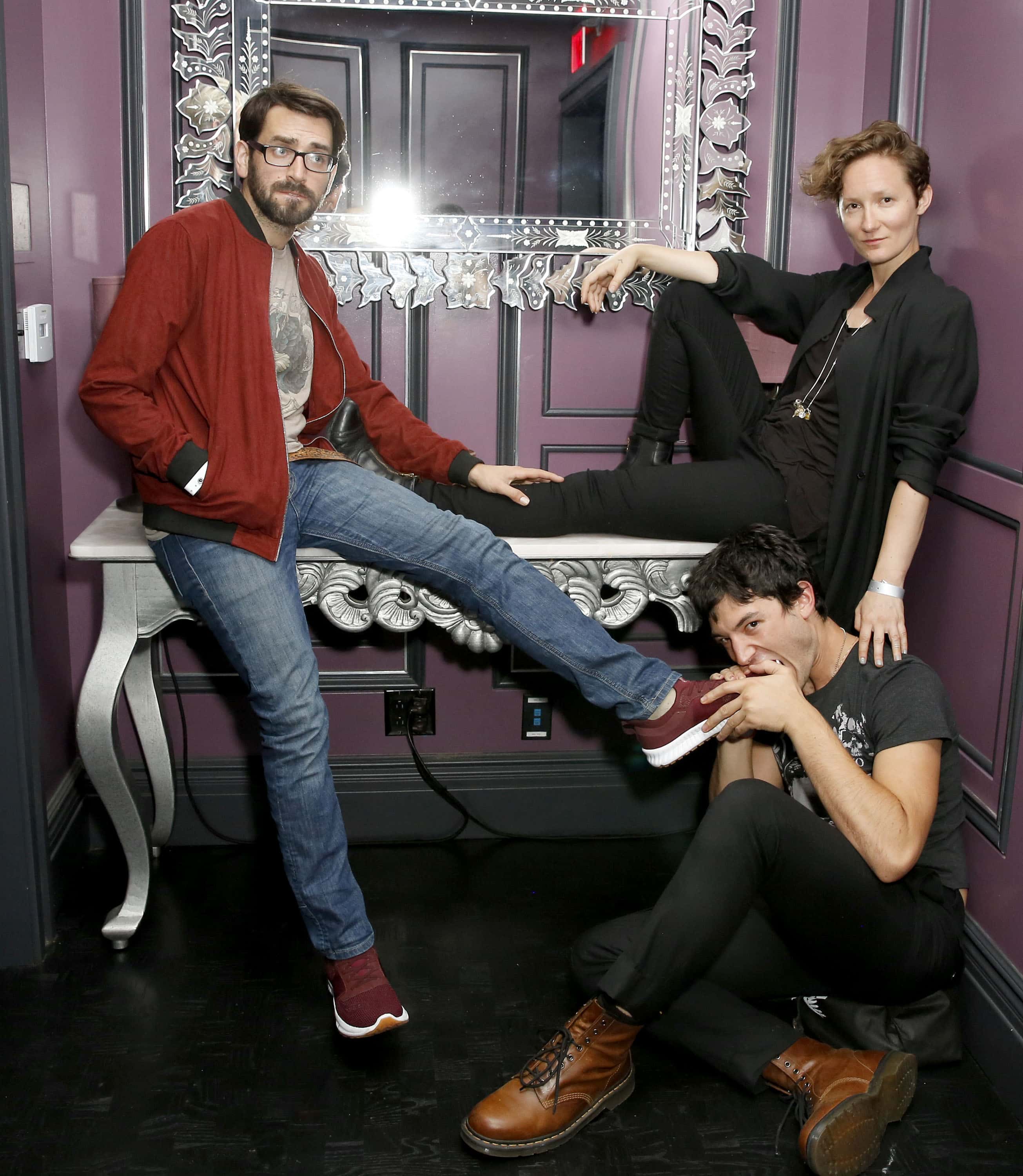LOS ANGELES, CA - JULY 23: (L-R) Ezra Miller, Lilah Larson, and Josh Aubin of the band 'Sons of an Illustrious Father' attend Flaunt and Ermenegildo Zegna's celebration of The Prelude Issue with Bill Skarsgard at Beauty & Essex on July 23, 2018 in Los Angeles, California. (Photo by Rachel Murray/Getty Images for FLAUNT Magazine)
