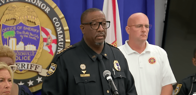 Jacksonville Sheriff TK Waters said the shooter’s parents had called Clay County Sheriff’s Office earlier in the day, reporting their son had left behind a manifesto (@CBSEveningNews/Youtube)