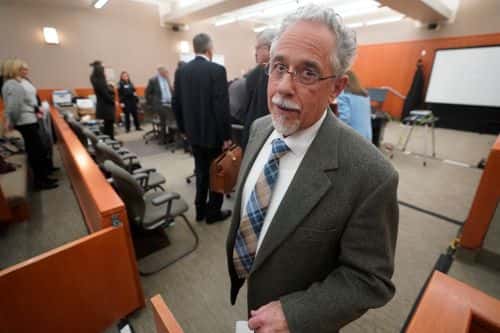 Terry Sanderson, the Utah man suing Gwyneth Paltrow, leaves the courtroom following her testimony on March 24, 2023, in Park City, Utah. Terry Sanderson is suing actress Gwyneth Paltrow for $300,000, claiming she recklessly crashed into him while the two were skiing on a beginner run at Deer Valley Resort in Park City, Utah in 2016.