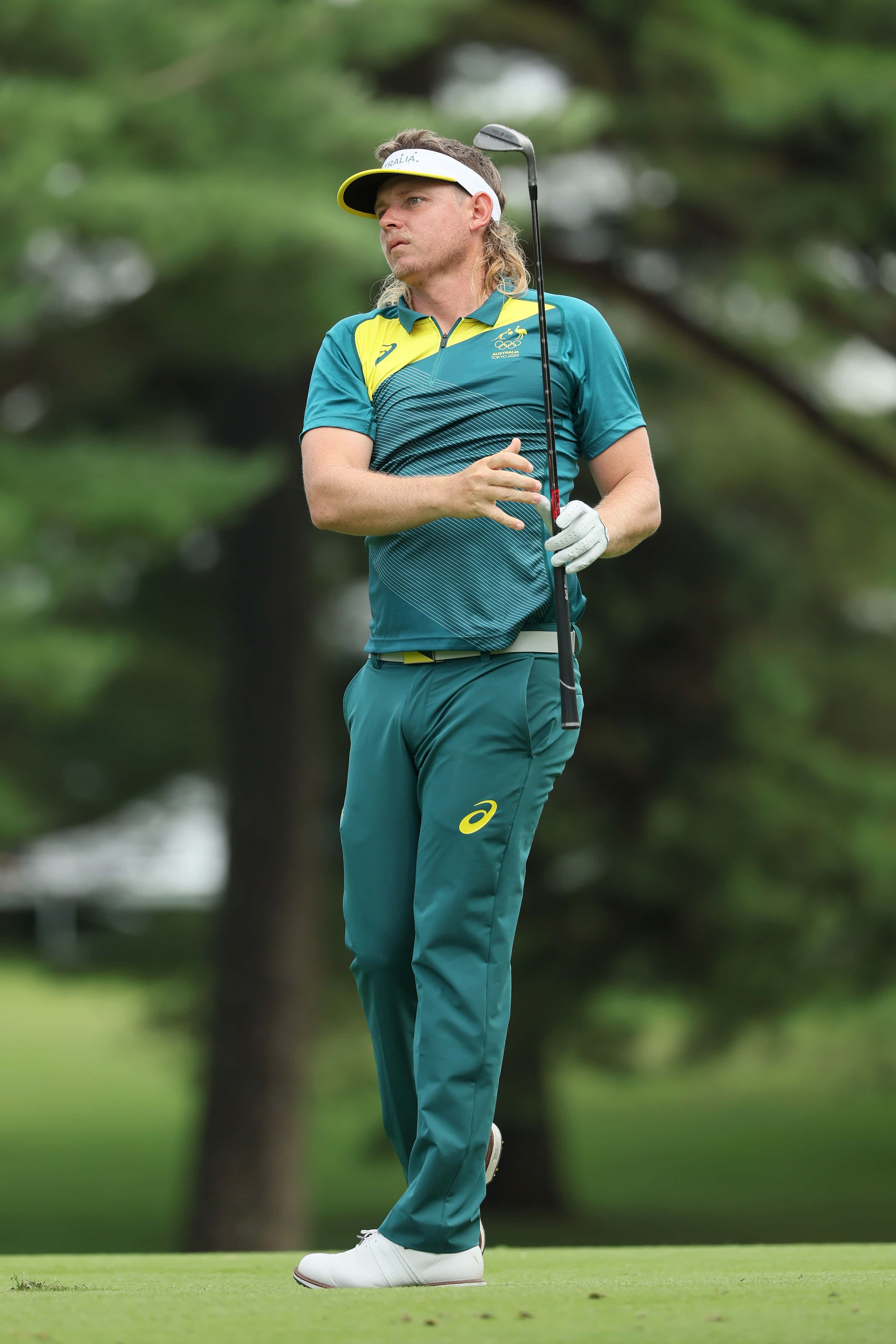 Cameron Smith of Team Australia watches his shot on the first fairway during the second round of the Men's Individual Stroke Play on day seven of the Tokyo 2020 Olympic Games at Kasumigaseki Country Club on July 30, 2021 in Kawagoe, Saitama, Japan.