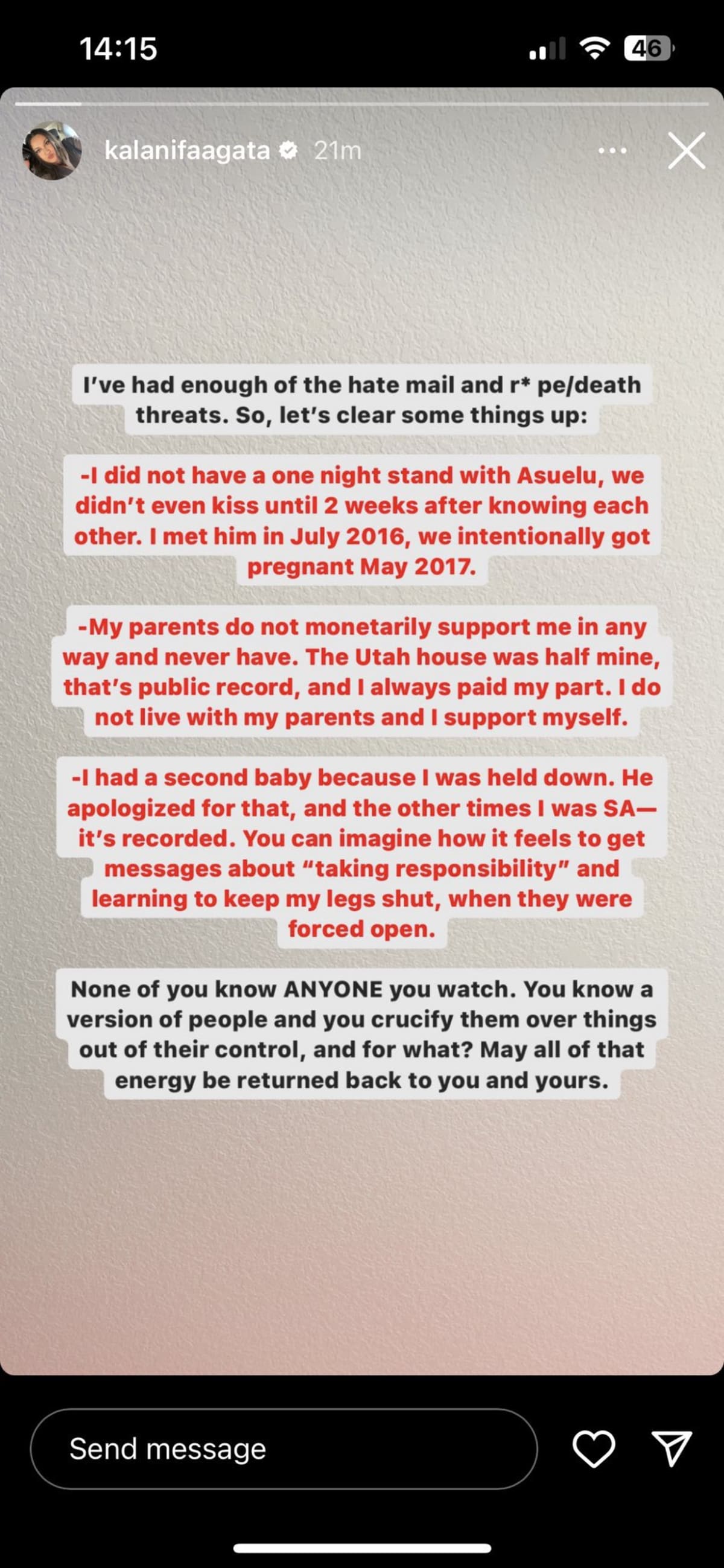 Kalani Faagata made shocking accusation against (Instagram/@kalanifaagata)