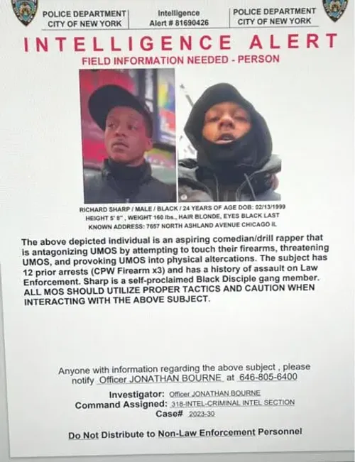 NYPD put out an “Intelligence Alert” on rapper Richard Sharp, 24, aka 'Famous Richard' (NYPD)
