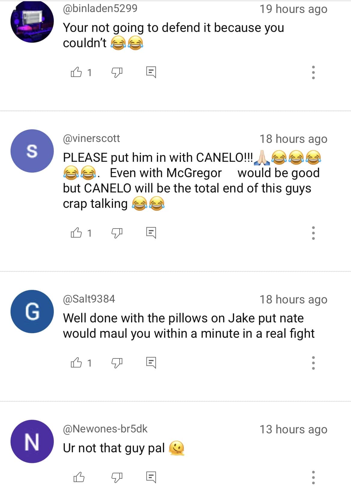 Comment section from the video (@boxingsocial/Youtube)
