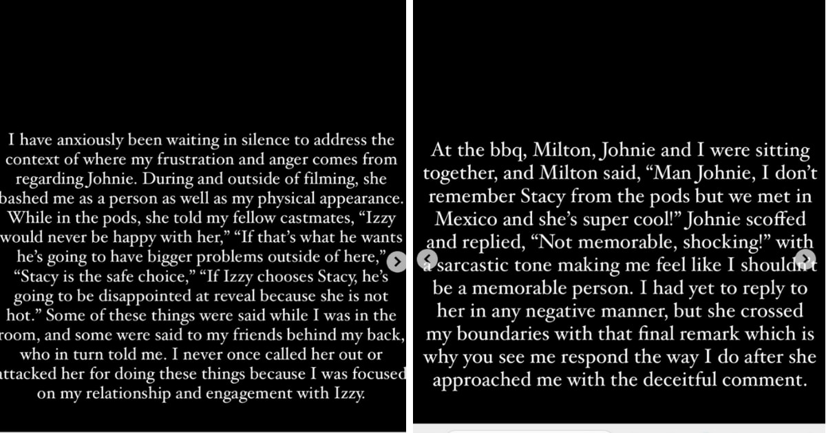 'Love is Blind' Season 5 star Stacy Synder posts about Johnie Maraist on social media (Instagram/@stacyrenae926)