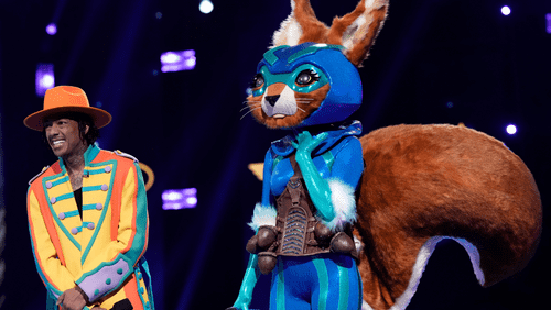 'The Masked Singer' Season 9 mask Squirrel with Nick Cannon on stage (FOX)