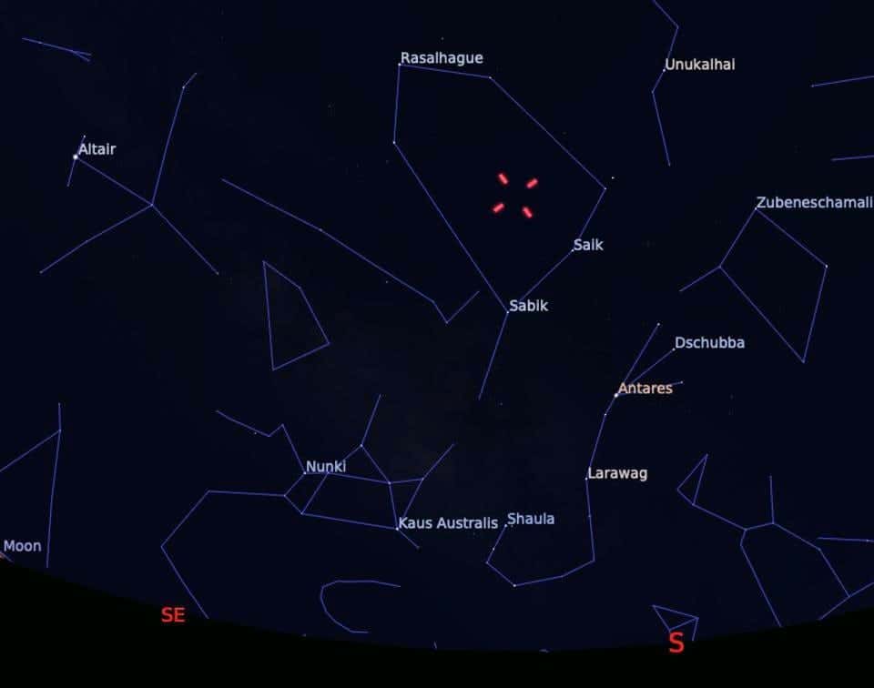 The Constellation of Ophiuchus which can help detect K2 (Stellarium)