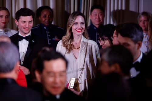 Actress Angelina Jolie attends the South Korean state dinner at the White House on April 26, 2023 in Washington, DC. President Joe Biden and first lady Jill Biden are hosting South Korean President Yoon Suk-yeol and South Korean first lady Kim Keon-hee for a State Dinner.