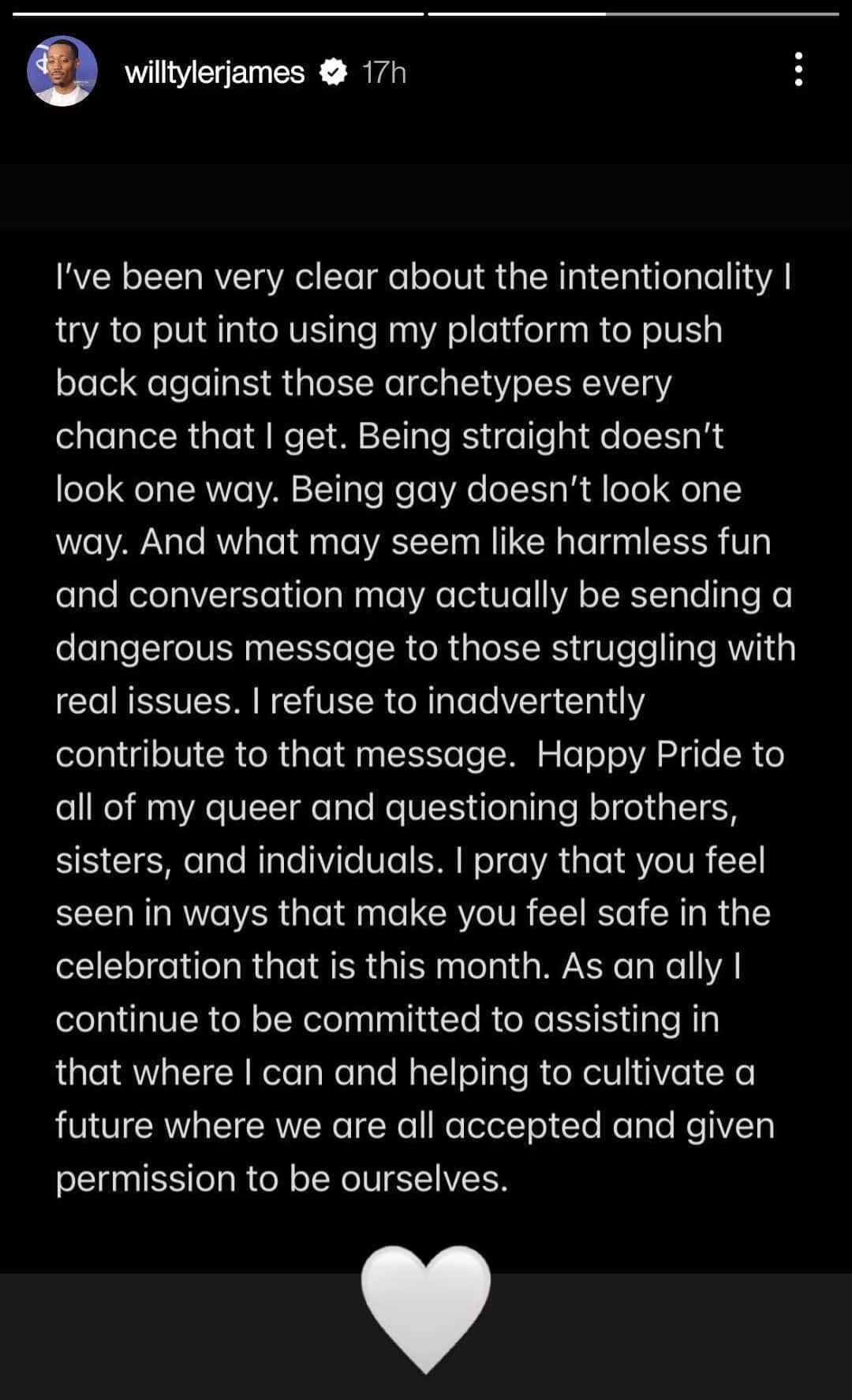 Tyler James Williams wishes happy pride to all queer folks (Instagram/@willtylerjames)