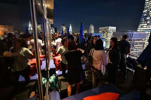Guests attend the Media and Entertainment Industry LGBT+ Networking Reception at Bar 54 at Hyatt Centric on September 26, 2017 in New York City.