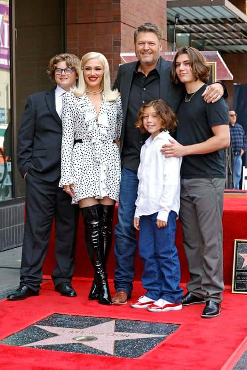 (L-R) Zuma Rossdale, Gwen Stefani, Blake Shelton, Apollo Rossdale, and Kingston Rossdale attend Blake Shelton's Star Ceremony on The Hollywood Walk Of Fame on May 12, 2023 in Hollywood, California.