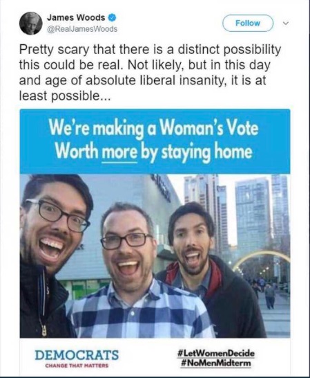 A screenshot of the actor's tweet which was widely shared on Twitter along with the hashtag #freejameswoods (Twitter)