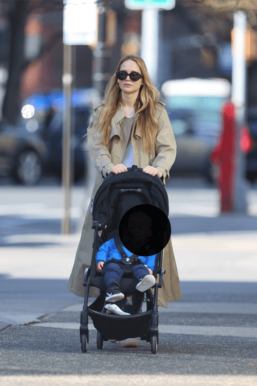 Jennifer Lawrence took her son for a leisurely stroll in his baby stroller (Backgrid)