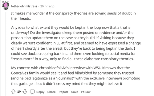 The creation of the Facebook page has left the internet wondering whether the family 'doubts' the investigation (@fatherjohnmistress/Reddit)