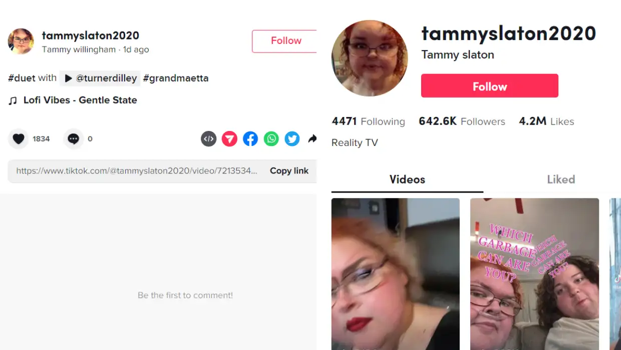 '1000-lb Sisters' star Tammy Slaton's TikTok username changed from Willingham to Slaton (TikTok/@tammyslaton2020)