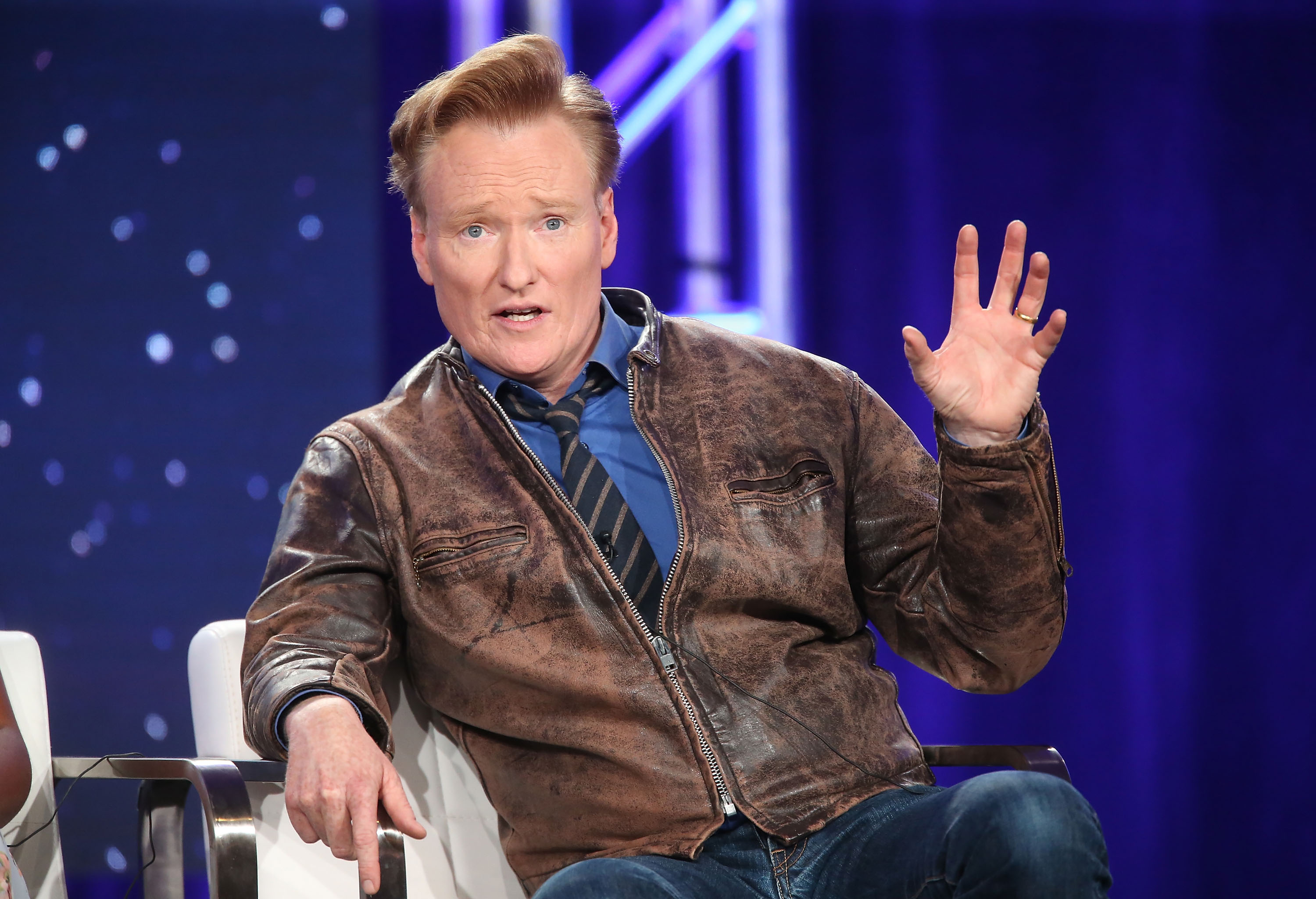 Executive producer Conan O'Brien of the TBS television show Final Space speaks onstage during the Turner portion of the 2018 Winter Television Critics Association Press Tour at The Langham Huntington, Pasadena on January 11, 2018 in Pasadena, California.