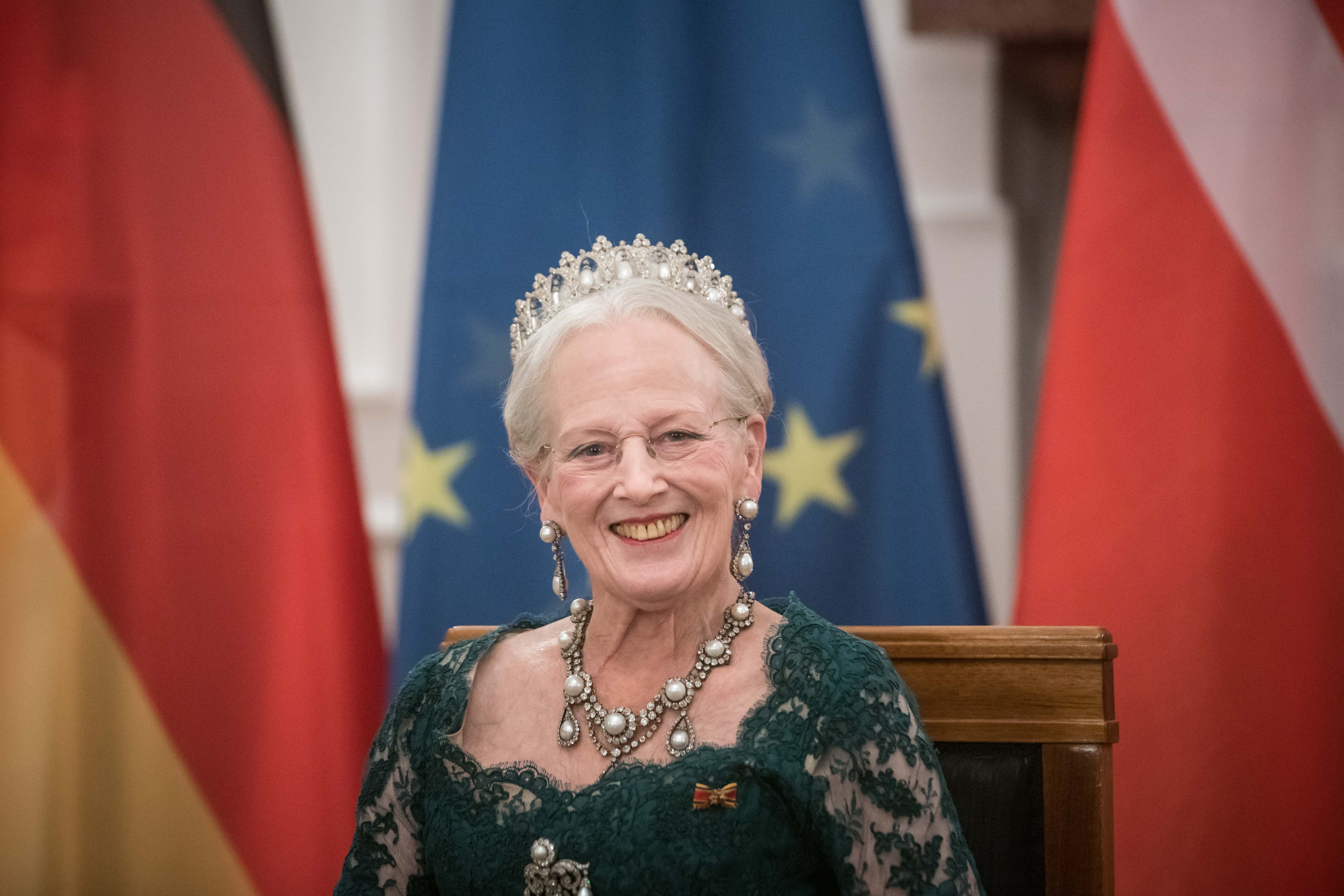 Queen Margrethe II of Denmark attends in a state banquet in Bellevue Palace on November 10, 2021 in Berlin, Germany. The Danish queen and her son are conducting a state visit to Germany, including the country's federal capital, Berlin, and that of its largest state, Munich, from November 10-13. Denmark and Germany are neighboring countries and close partners politically, historically, economically and culturally.