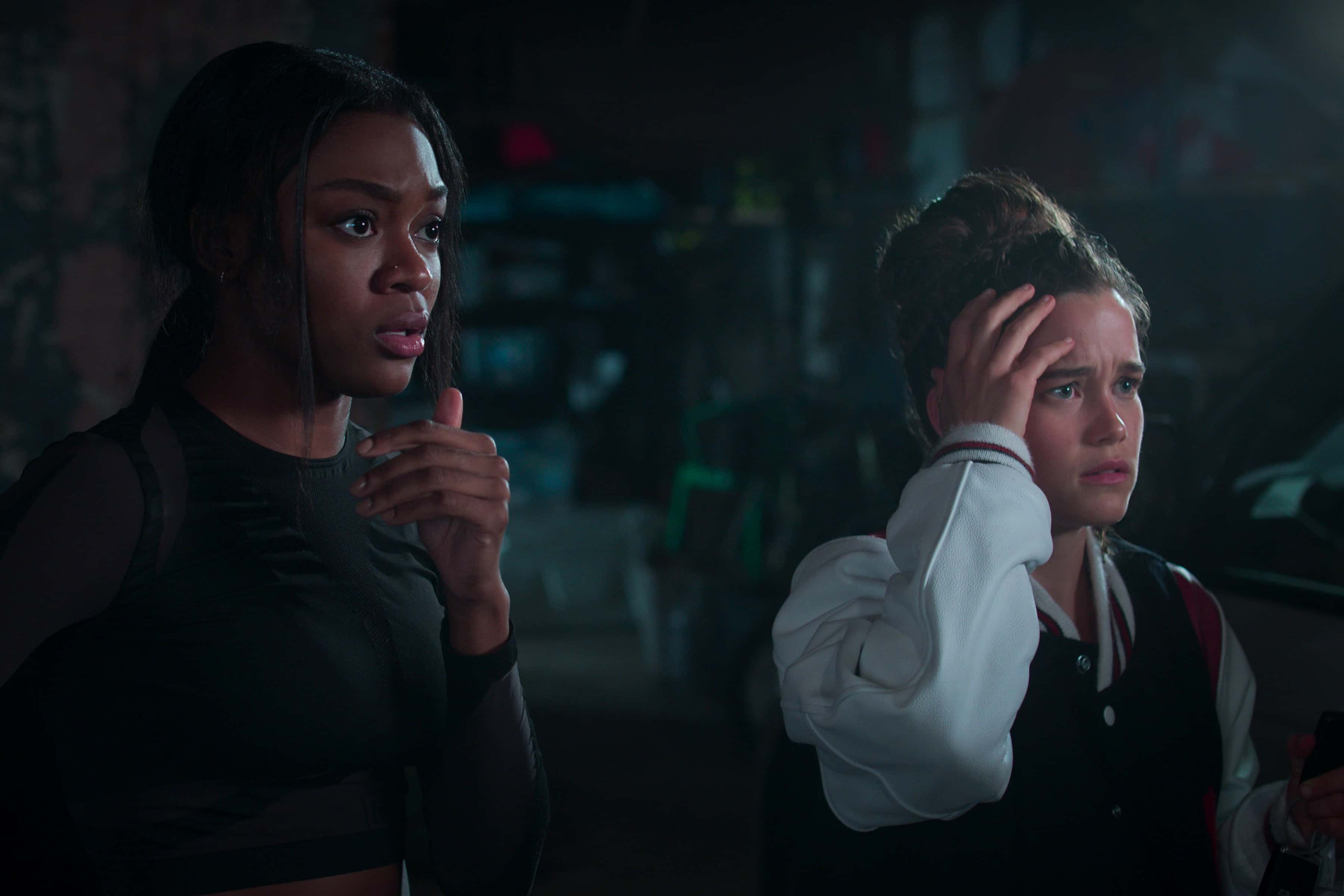 (L-R) Imani Lewis as Calliope Burns and Sarah Catherine Hook as Juliette Fairmont in a still from 'First Kill' (Netflix)
