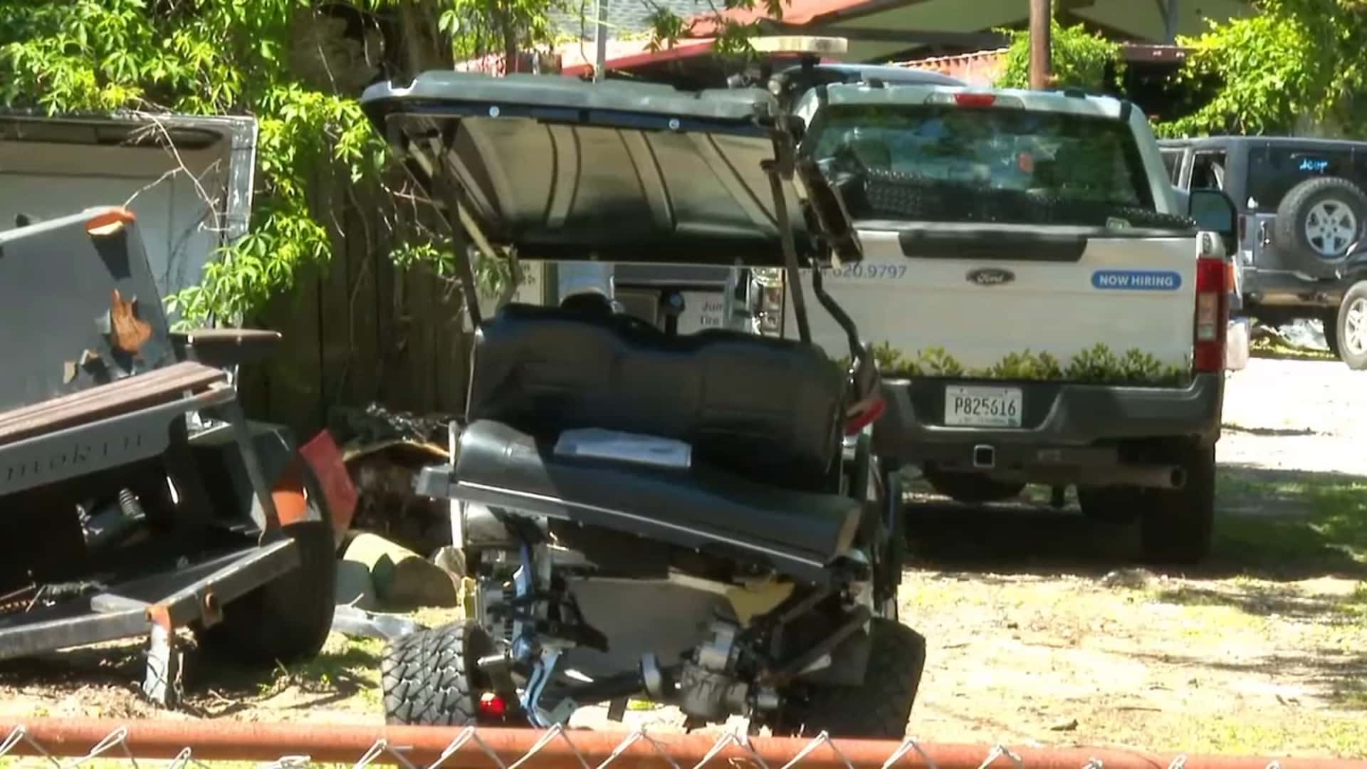 Photo of Samantha Miller and Aric Hutchinson's LSV after the crash (screenshot from ABCNews4/YouTube)