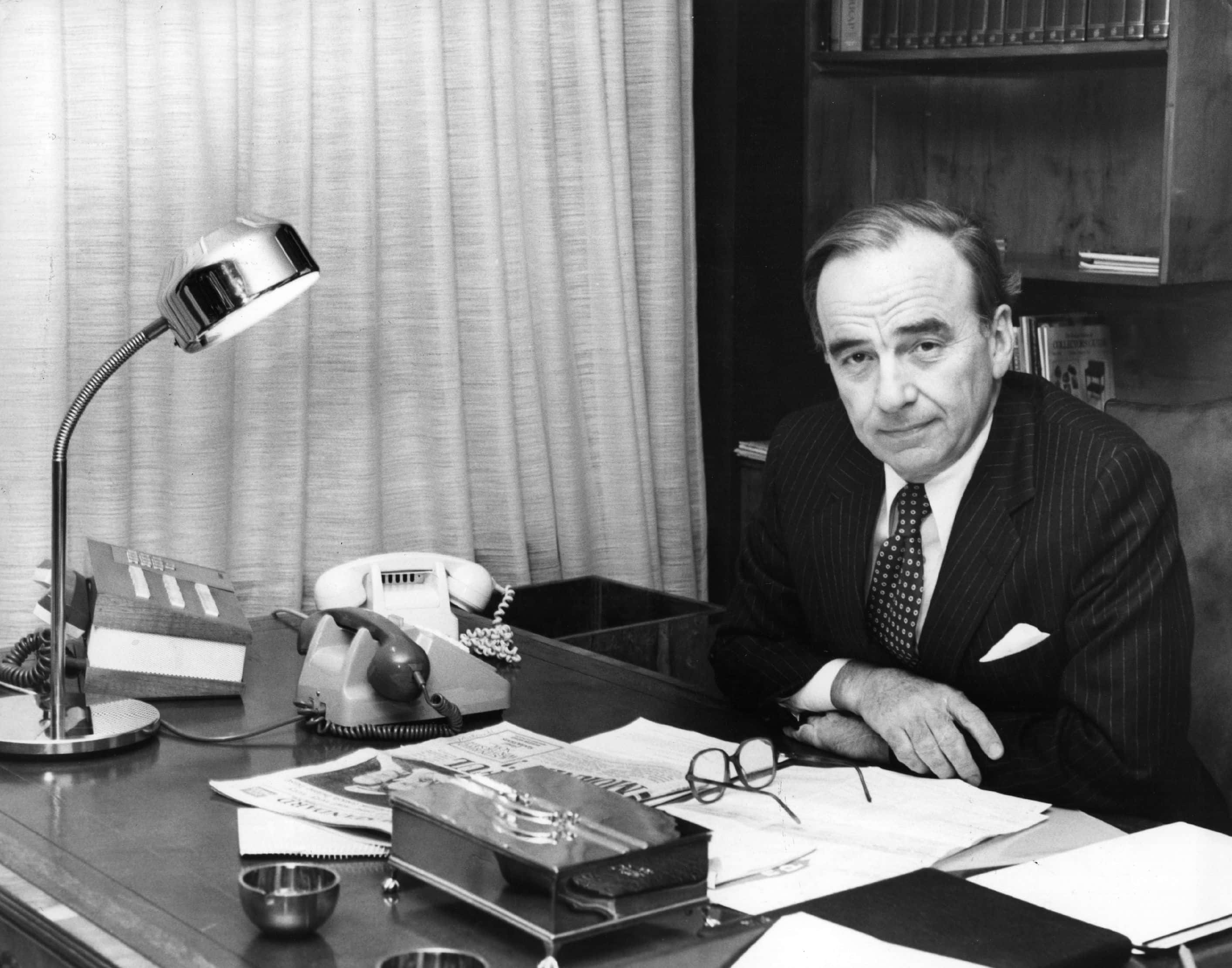 Rupert Murdoch, the Australian-born American newspaper publisher and entrepreneur who owns many newspapers and communications throughout the world, including, The Sun, Mirror, Times, Sunday Times, New York Post, Collins the publishers and Sky Television. (Photo by Keystone/Hulton Archive/Getty Images)