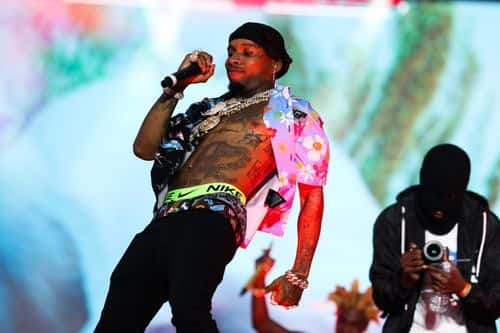 Tory Lanez performs on stage during Rolling Loud at Hard Rock Stadium on July 24, 2021 in Miami Gardens, Florida.