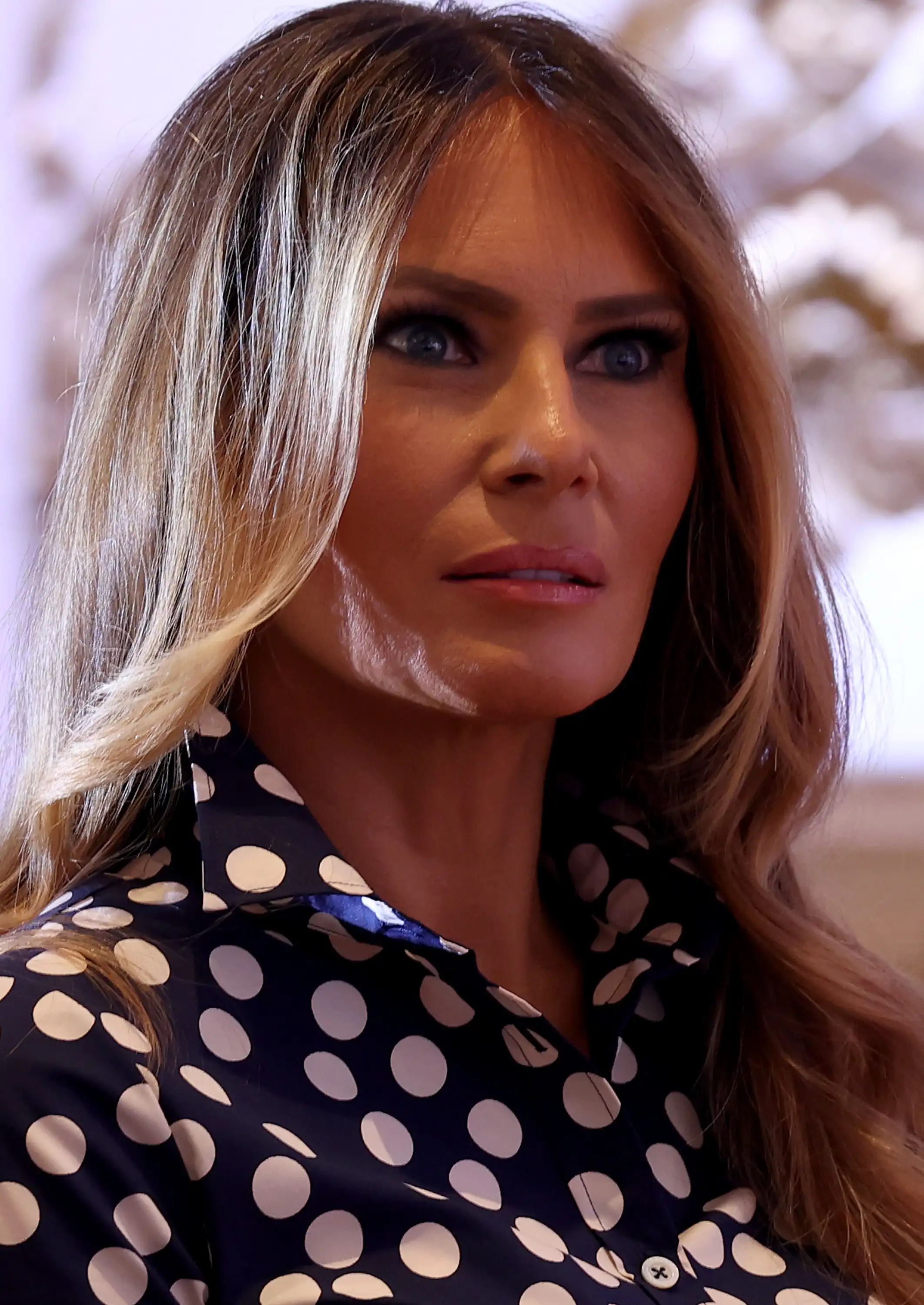 Former first lady Melania Trump listens as former U.S. President Donald Trump speaks during an event at his Mar-a-Lago home on November 15, 2022 in Palm Beach, Florida. Trump announced that he was seeking another term in office and officially launched his 2024 presidential campaign. (Photo by Joe Raedle/Getty Images)
