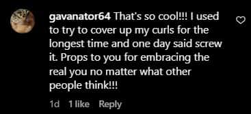 Another user gavanator64 wrote how they admire Pokimane embracing her curls (pokimanelol/Instagram)