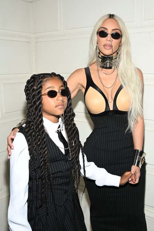 (EDITORIAL USE ONLY - For Non-Editorial use please seek approval from Fashion House) North West and Kim Kardashian attend the Jean-Paul Gaultier Haute Couture Fall Winter 2022 2023 show as part of Paris Fashion Week  on July 06, 2022 in Paris, France.