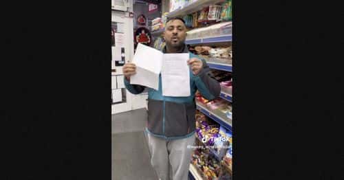 Nazir showing documents to prove that nothing illegal was found in his store. (Wakey Wines Official/TikTok)