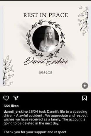 Erskine’s devastated family also paid her tribute by sharing a moving post on her Instagram page. 'REST IN PEACE Dannii Erskine. (Danni Erskine/Instagram)