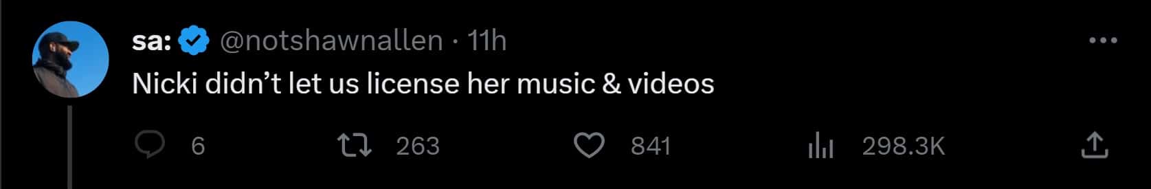 Shawn Allen addresses Nicki Minaj's absence in Netflix's 'Ladies First: A Story of Women in Hip-Hop' documentary (Twitter/@
@notshawnallen)