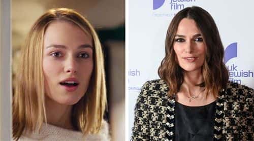 Keira Knightley in ‘Love Actually’ 2003 (IMDb) and the actress at the