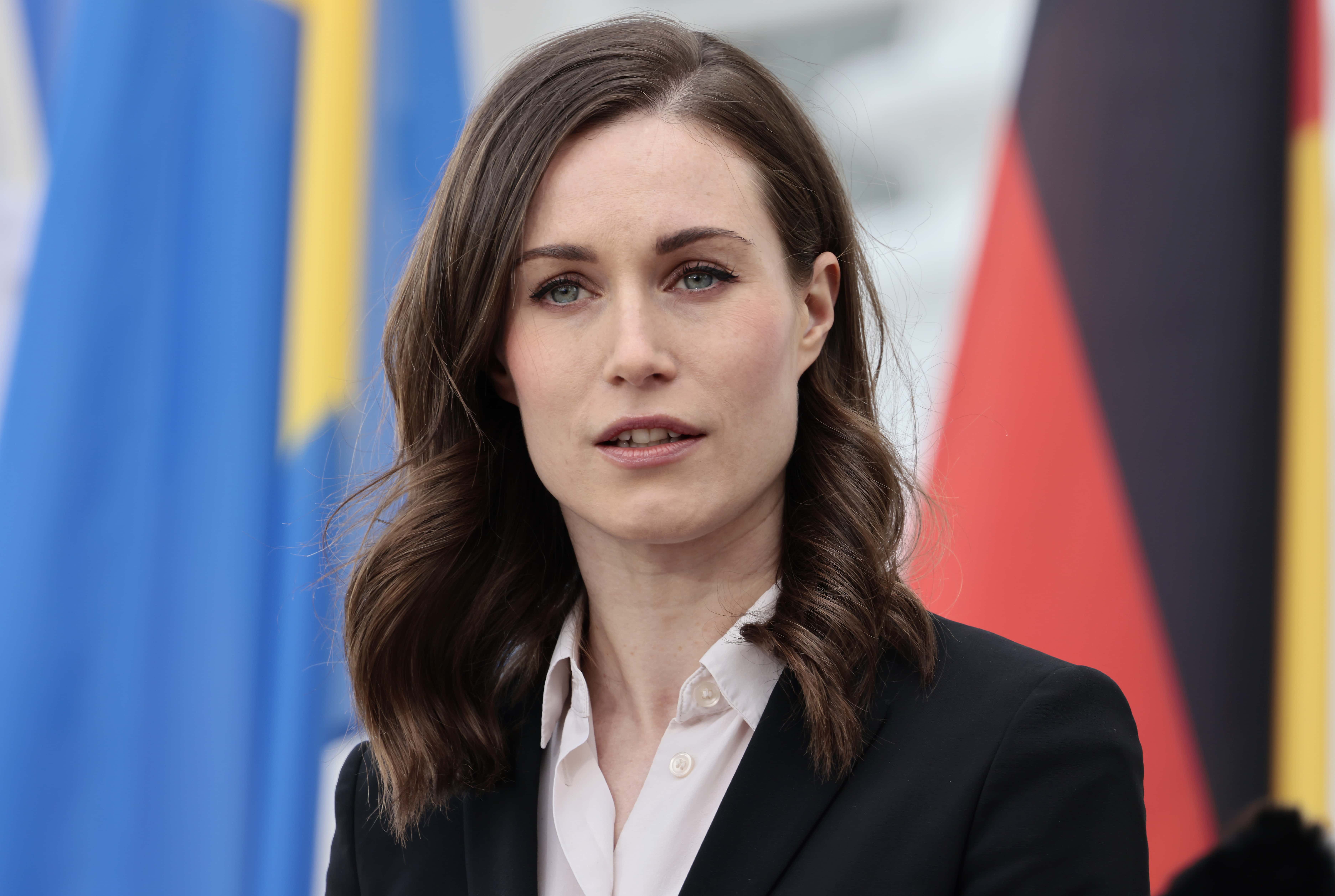 Finnish Prime Minister Sanna Marin addresses the media during the first day of a German federal government cabinet retreat at Schloss Meseberg on May 3, 2022 in Meseberg, Germany. Both Sweden and Finland are strongly considering applying for membership of the NATO military alliance following Russia's invasion of Ukraine. The German government retreat is taking place following Chancellor Scholz's recent decision to supply Ukraine with heavy weaponry and as the European Union seeks to implement a phased-in ban of fossil fuel imports from Russia.