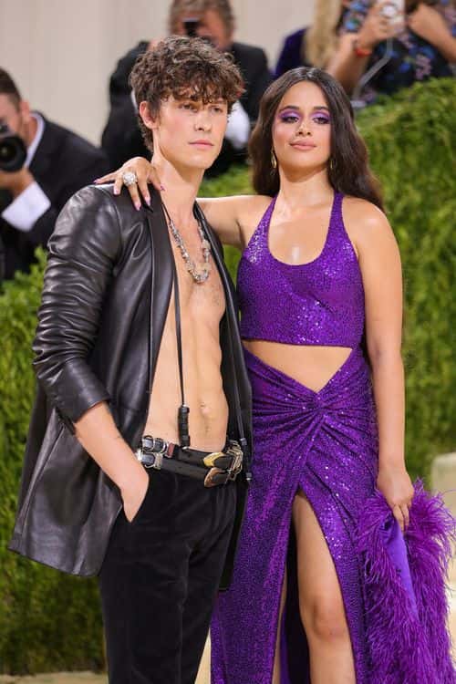 Shawn Mendes and Camila Cabello attend The 2021 Met Gala Celebrating In America: A Lexicon Of Fashion at Metropolitan Museum of Art on September 13, 2021 in New York City.