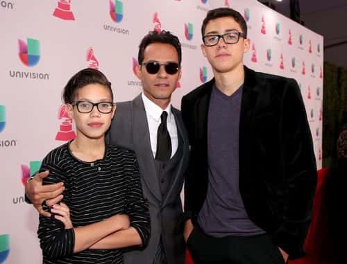 Recording artist Marc Anthony (C) arrives with his sons Ryan Adrian Muniz (L) and Cristian Marcus Muniz (R) at The 17th Annual Latin Grammy Awards at T-Mobile Arena on November 17, 2016 in Las Vegas, Nevada.
