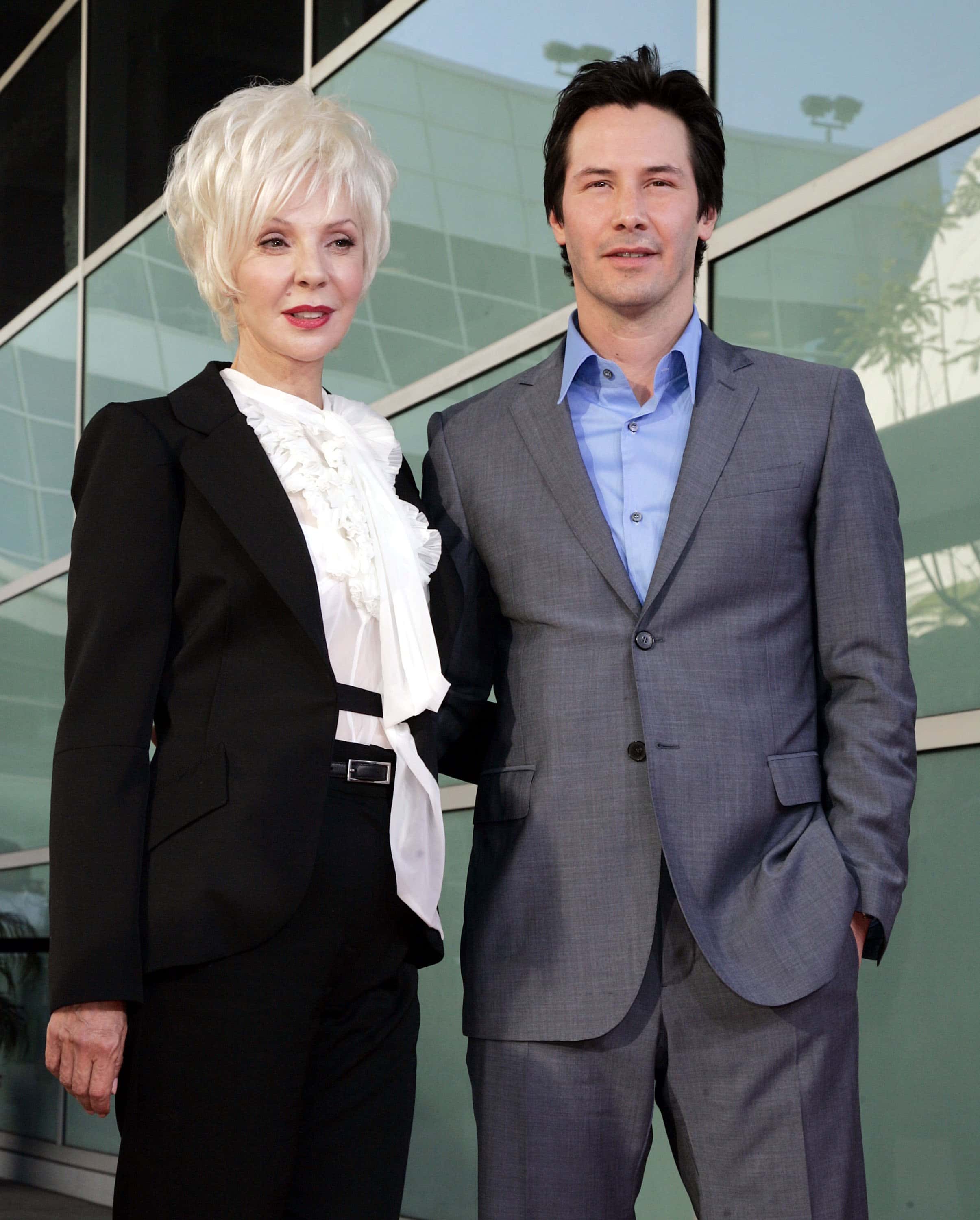 LOS ANGELES - JUNE 13: Actor Keanu Reeves (R) and his mother, costume designer Patricia Taylor, arrive at the premiere of Warner Bros. Pictures' 