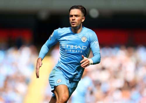Jack Grealish of Manchester City during the Premier League match between Manchester City  and  Arsenal at Etihad Stadium on August 28, 2021 in Manchester, England.